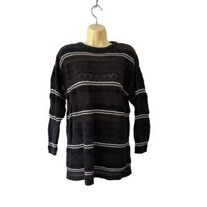 Vintage Lizsport Petite Small Black & Silver Metallic Tunic Sweater Warm Cozy